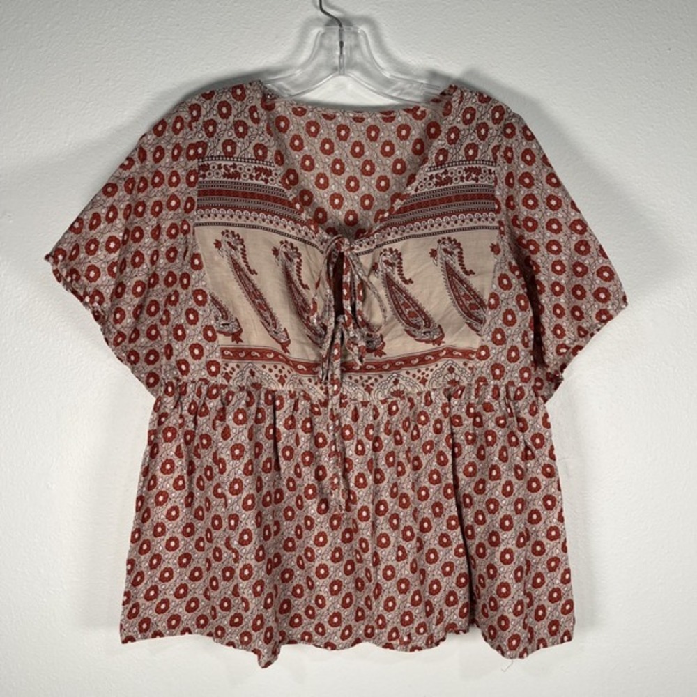 Batik Boho Style Peasant Blouse Shirt Multicolor Paisley‎ Floral One Size
